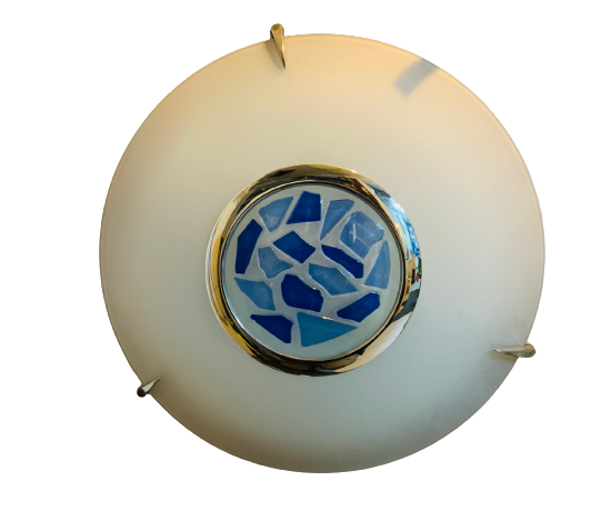47067393 Plafoniera Clasica NU 9-329/40 CHROM BLAU E27 2x40W Abajur Rotund din Sticla cu Forme, Culoare Albastru/Alb + Contur Sticla Matt ORION - imagine 1