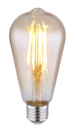 Bec LED, metal argintiu, sticla chihlimbar, E27 Edison, in forma de para, ø64, H: 140, E27 LED 7W 230V, 720lm, 2700K