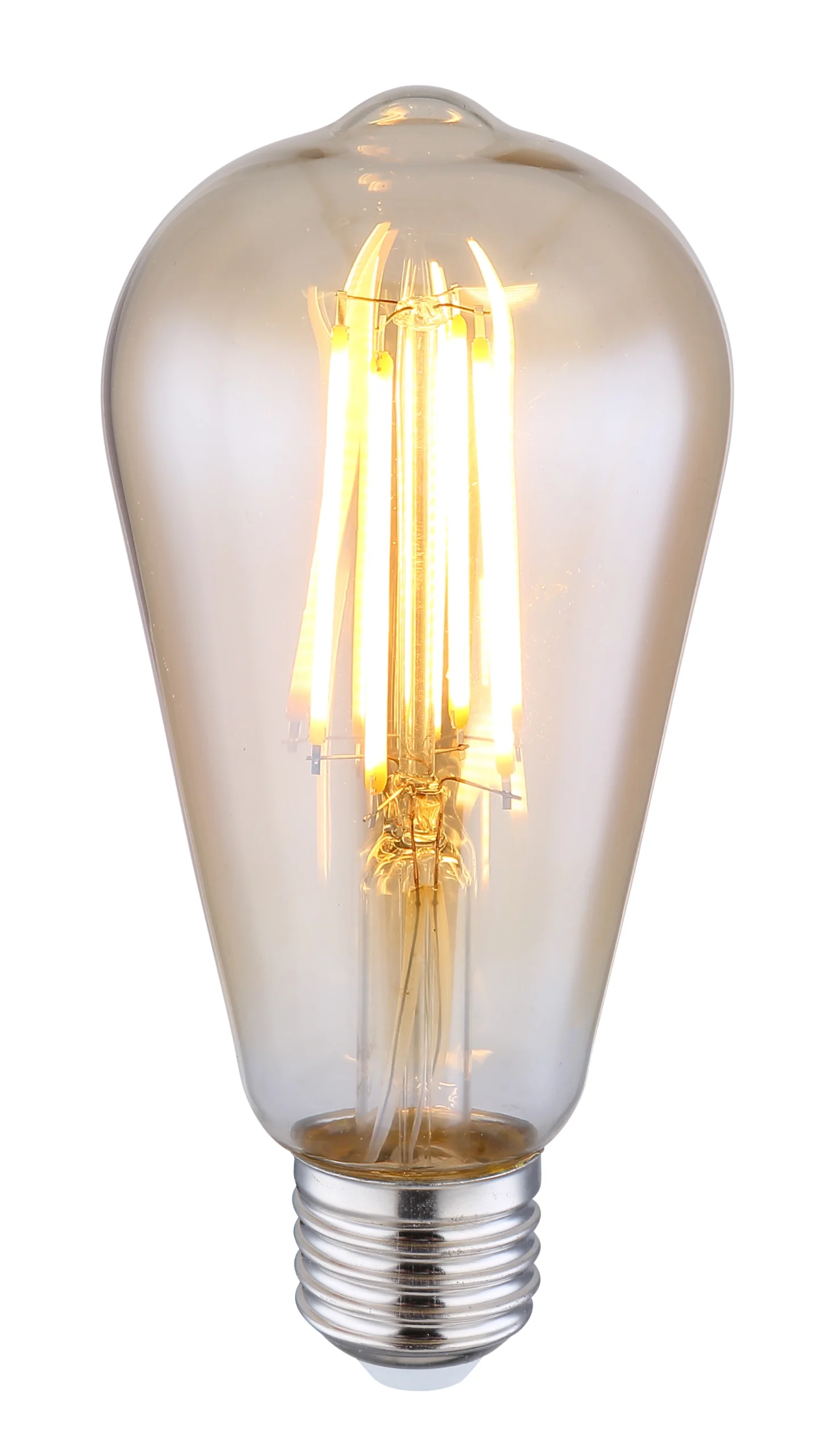 11399A_a Bec LED, metal argintiu, sticla chihlimbar, E27 Edison, in forma de para, ø64, H: 140, E27 LED 7W 230V, 720lm, 2700K - imagine 1