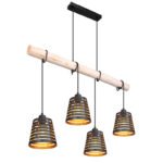 Suspensie metal negru mat, lemn natural, metal negru-auriu mat, cablu de înfășurat, LxLxH: 850x170x1200, excl 4xE27 60W 230V