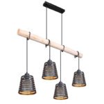 Suspensie metal negru mat, lemn natural, metal negru-auriu mat, cablu de înfășurat, LxLxH: 850x170x1200, excl 4xE27 60W 230V - imagine 4