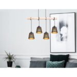 Suspensie metal negru mat, lemn natural, metal negru-auriu mat, cablu de înfășurat, LxLxH: 850x170x1200, excl 4xE27 60W 230V