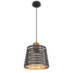 Suspensie metal negru mat, lemn natural, metal negru-auriu mat, D: 250, H: 1200, excl 1xE27 60W 230V - imagine 3