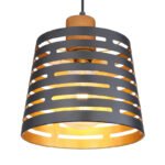 Suspensie metal negru mat, lemn natural, metal negru-auriu mat, D: 250, H: 1200, excl 1xE27 60W 230V - imagine 4
