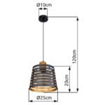 Suspensie metal negru mat, lemn natural, metal negru-auriu mat, D: 250, H: 1200, excl 1xE27 60W 230V - imagine 6