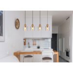 Suspensie metal negru mat, lemn maro închis, sticlă colorată fumurie, cablu PVC negru, înălțimea poate fi scurtată, LxLxA: 780x120x1200mm, excl. 4x E27 25W 230V - imagine 2