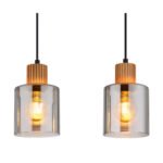 Suspensie metal negru mat, lemn maro închis, sticlă colorată fumurie, cablu PVC negru, înălțimea poate fi scurtată, LxLxA: 780x120x1200mm, excl. 4x E27 25W 230V - imagine 5