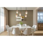 Suspensie metal negru mat, lemn maro închis, sticlă colorată fumurie, cablu PVC negru, înălțimea poate fi scurtată, LxLxA: 670x330x1200mm, excl. 6x E27 25W 230V - imagine 2