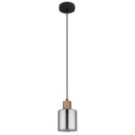 Lampă suspendată metal negru mat, lemn maro închis, sticlă fumurie, cablu PVC negru, înălțimea poate fi scurtată, ø: 120mm, H: 1200mm, excl. 1x E27 25W 230V - imagine 3