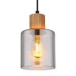 Lampă suspendată metal negru mat, lemn maro închis, sticlă fumurie, cablu PVC negru, înălțimea poate fi scurtată, ø: 120mm, H: 1200mm, excl. 1x E27 25W 230V - imagine 4