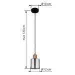 Lampă suspendată metal negru mat, lemn maro închis, sticlă fumurie, cablu PVC negru, înălțimea poate fi scurtată, ø: 120mm, H: 1200mm, excl. 1x E27 25W 230V - imagine 6