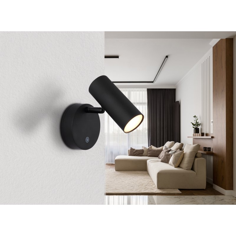 allvi-57914-1al-g29511-6 Aplica Spot plastic negru mat, plastic opal, touch on/off, touch dimmer, excl. adaptor, USB-A 2.0/USB-C, mobil, se aprinde în timpul încărcării, cu magnet pentru montare ușoară pe perete, 100x125x150mm, incl. LED 0.4W 230V, sursă 60lm, ieșire 29lm, 3100K - imagine 1