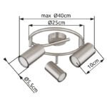 Spotlight metal nichel mat, crom, metal nichel mat, ø: 250mm, H: 135mm, fără 3x GU10 25W 230V - imagine 5