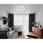 Plafonieră din metal alb mat, cristale acrilice transparente, oglindă cu efect 3D, acrilic transparent, mai multe niveluri prin comutator de perete, funcție de memorie, telecom., ø 480mm, LED 48W 230V, sursă 265-6000lm, ieșire 220-2640lm, 2700-6000K