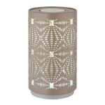 Lampă de masă plastic alb mat, metal șampanie, touch on/off, comutator în trepte, schimbător de culori RGB, excl. adaptor, USB-C /USB-C, se aprinde și în timpul încărcării, ø 80mm, H: 140mm, incl. LED 1W 230V, sursă 40lm, ieșire 15lm, colorat + 6000K