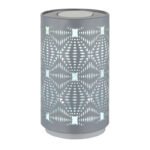 Lampă de masă plastic alb mat, metal gri ștanțe decorative, touch on/off, comutator în trepte, schimbător de culori RGB, excl. adaptor, incl. USB-C/USB-C, se aprinde și în timpul încărcării, ø 80mm, H:140mm, incl. LED 1W 230V, sursă 40lm, ieșire 15lm