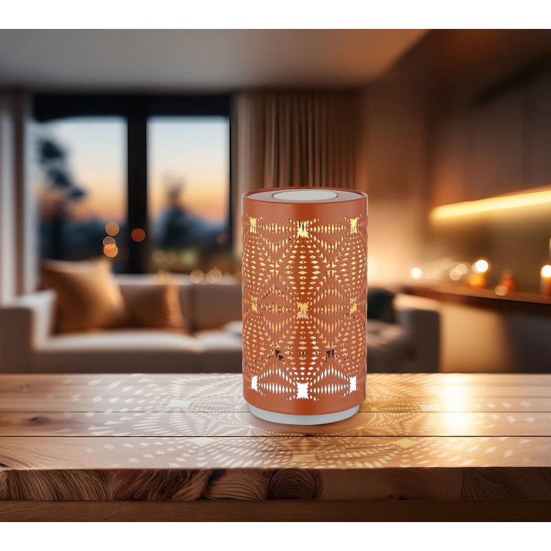 amiyah-21018r-g29408-6 Lampă de masă metal auriu ștanțe decorative, touch on/off, comutator în trepte, schimbător de culori RGB, excl. adaptor, USB-C /USB-C, se aprinde și în timpul încărcării, ø 80mm, H: 140mm, incl. LED 1W 230V, sursă 40lm, ieșire 15lm, color + 6000K - imagine 1