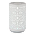 Lampă de masă metal alb ștanțe decorative, touch on/off, comutator în trepte, schimbător de culori RGB, excl. adaptor, USB-C/USB-C, luminează și în timpul încărcării, ø 80mm, H: 140mm, incl. LED 1W 230V, sursă 40lm, ieșire 15lm, color + 6000K