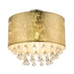 Plafonul de lumină satin nichel, aur frunze uscate, cristale acrilice clare, D: 400, H: 380, excl. 1xE27 60W 230V.
