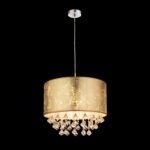 Suspensie nichel satin, plastic, textil auriu, finisaj acril satinat, cristale plastice clare, incl. Suspensie, D: 400, H: 1400, excl 1xE27 60W 230V - imagine 2