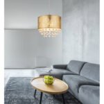 Suspensie nichel satin, plastic, textil auriu, finisaj acril satinat, cristale plastice clare, incl. Suspensie, D: 400, H: 1400, excl 1xE27 60W 230V - imagine 3
