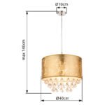 Suspensie nichel satin, plastic, textil auriu, finisaj acril satinat, cristale plastice clare, incl. Suspensie, D: 400, H: 1400, excl 1xE27 60W 230V - imagine 5