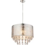 Suspensie nichel satin, plastic, textil argintiu, finisaj acril satinat, inclusiv suspensie, cristale din plastic transparent, incluzand Suspensie, D: 400, H: 1400, excl. 1xE27 60W 230V