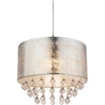 Suspensie nichel satin, plastic, textil argintiu, finisaj acril satinat, inclusiv suspensie, cristale din plastic transparent, incluzand Suspensie, D: 400, H: 1400, excl. 1xE27 60W 230V - imagine 3
