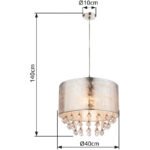 Suspensie nichel satin, plastic, textil argintiu, finisaj acril satinat, inclusiv suspensie, cristale din plastic transparent, incluzand Suspensie, D: 400, H: 1400, excl. 1xE27 60W 230V - imagine 4