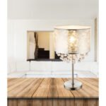 Veioza, nichel satin, plastic, textil argintiu, finisaj acril satinat înălțime abajur 20 cm, întrerupător,, D: 320, H: 560, excl. 1xE27 60W 230V. - imagine 2