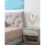 Veioza, nichel satin, plastic, textil argintiu, finisaj acril satinat înălțime abajur 20 cm, întrerupător,, D: 320, H: 560, excl. 1xE27 60W 230V. - imagine 3