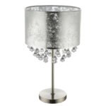 Veioza, nichel satin, plastic, textil argintiu, finisaj acril satinat înălțime abajur 20 cm, întrerupător,, D: 320, H: 560, excl. 1xE27 60W 230V. - imagine 5