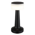 Lampa de masa plastic negru mat, plastic opal, presostat, reglabil, variator tactil continuu, culorile se pot fixa, USB-A 2.0 - USB-C, baterie inclusa CR18650 800mAh 3.7V, ø: 95mm, H: 215mm, LED 1W 230V, sursa 100lm, iesire 55lm, CCT 2700/6500/4000K