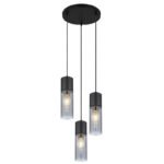 Suspensie metal negru mat, sticlă fumuriu, metal negru mat, cablu textil negru, ø: 300mm, H: 1500mm, excl 3x E27 25W 230V