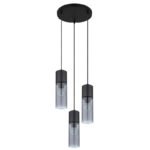 Suspensie metal negru mat, sticlă fumuriu, metal negru mat, cablu textil negru, ø: 300mm, H: 1500mm, excl 3x E27 25W 230V - imagine 3