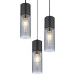 Suspensie metal negru mat, sticlă fumuriu, metal negru mat, cablu textil negru, ø: 300mm, H: 1500mm, excl 3x E27 25W 230V - imagine 4
