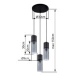 Suspensie metal negru mat, sticlă fumuriu, metal negru mat, cablu textil negru, ø: 300mm, H: 1500mm, excl 3x E27 25W 230V - imagine 6