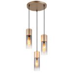Lampă suspendată metal cappuccino mat, sticlă colorată fumurie, gradient clar, cablu textil negru, înălțimea poate fi scurtată, sticlă cu caneluri, ø: 340mm, H: 1500mm, 3 înălțimi 150cm, 140cm și 130cm, excl. 3x E27 25W 230V