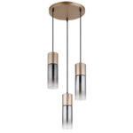 Lampă suspendată metal cappuccino mat, sticlă colorată fumurie, gradient clar, cablu textil negru, înălțimea poate fi scurtată, sticlă cu caneluri, ø: 340mm, H: 1500mm, 3 înălțimi 150cm, 140cm și 130cm, excl. 3x E27 25W 230V - imagine 3