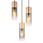 Lampă suspendată metal cappuccino mat, sticlă colorată fumurie, gradient clar, cablu textil negru, înălțimea poate fi scurtată, sticlă cu caneluri, ø: 340mm, H: 1500mm, 3 înălțimi 150cm, 140cm și 130cm, excl. 3x E27 25W 230V - imagine 4