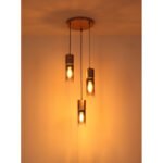 Lampă suspendată metal cappuccino mat, sticlă colorată fumurie, gradient clar, cablu textil negru, înălțimea poate fi scurtată, sticlă cu caneluri, ø: 340mm, H: 1500mm, 3 înălțimi 150cm, 140cm și 130cm, excl. 3x E27 25W 230V - imagine 5