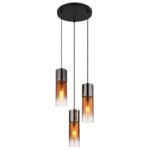 Lampă suspendată metal negru mat, sticlă de culoare cupru, gradient transparent, metal negru-crom, cablu textil negru, ø: 340mm, H: 1500mm, excl. 3x E27 25W 230V