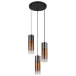 Lampă suspendată metal negru mat, sticlă de culoare cupru, gradient transparent, metal negru-crom, cablu textil negru, ø: 340mm, H: 1500mm, excl. 3x E27 25W 230V - imagine 3
