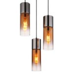 Lampă suspendată metal negru mat, sticlă de culoare cupru, gradient transparent, metal negru-crom, cablu textil negru, ø: 340mm, H: 1500mm, excl. 3x E27 25W 230V - imagine 4