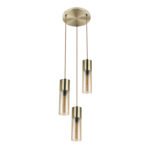 Suspensie din alamă mată, sticlă chihlimbar, cablu textil maro, D: 300, H: 1500, excl. 3xE27 25W 230V - imagine 3
