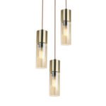 Suspensie din alamă mată, sticlă chihlimbar, cablu textil maro, D: 300, H: 1500, excl. 3xE27 25W 230V - imagine 4