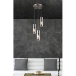 Suspensie nichel mat, sticlă fumuriu, cablu textil alb-negru, D: 300, H: 1500, excl. 3xE27 25W 230V - imagine 2