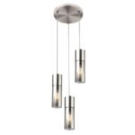 Suspensie nichel mat, sticlă fumuriu, cablu textil alb-negru, D: 300, H: 1500, excl. 3xE27 25W 230V