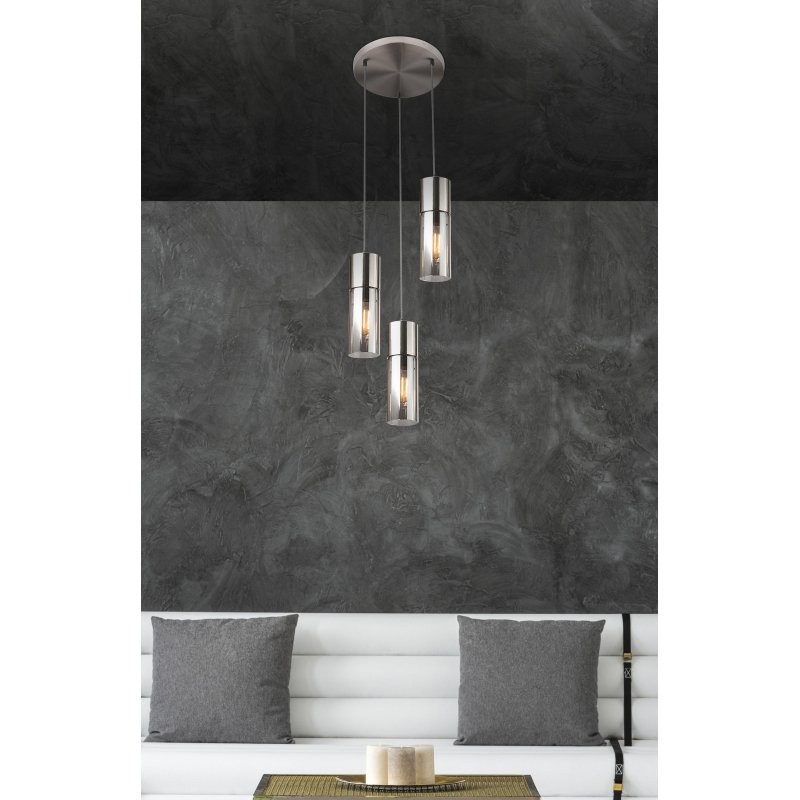 annika-21000-3hn-g25092-6 Suspensie nichel mat, sticlă fumuriu, cablu textil alb-negru, D: 300, H: 1500, excl. 3xE27 25W 230V - imagine 1