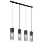 Suspensie metal negru mat, sticlă fumuriu, metal negru mat, cablu textil negru, LxLxA: 800x90x1560mm,excl. 4x E27 25W 230V